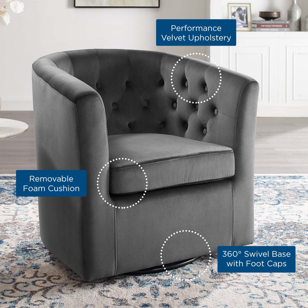 Tufted Armchair Accent Chair, Velvet, Dark Gray, Modern, Lounge Hospitality