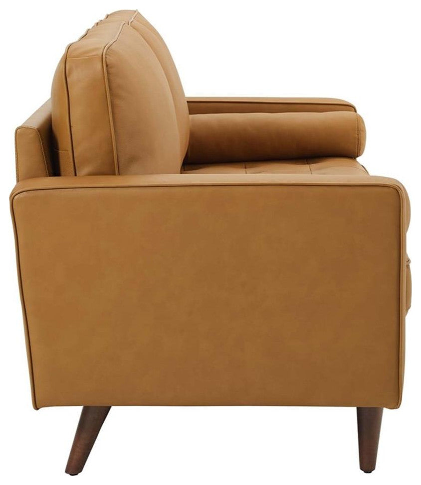 Modway Valour 73" Modern Top Grain Leather Upholstered Sofa in Tan