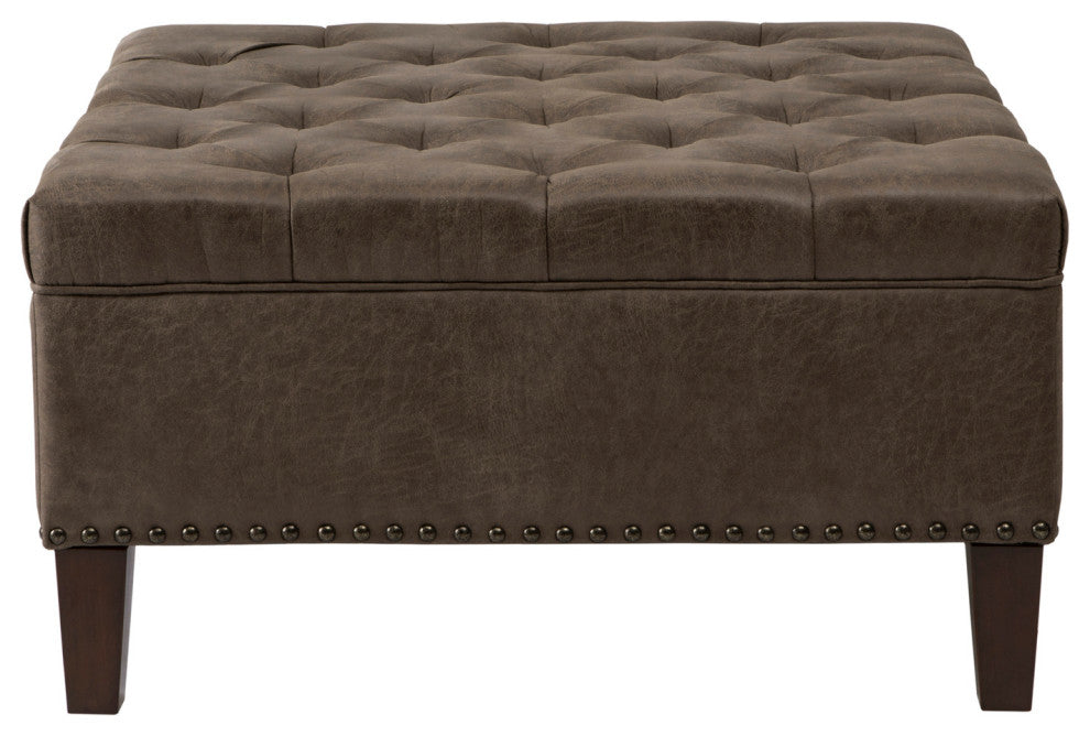 Madison Park Leathered Tufted Square Ottoman, Brown