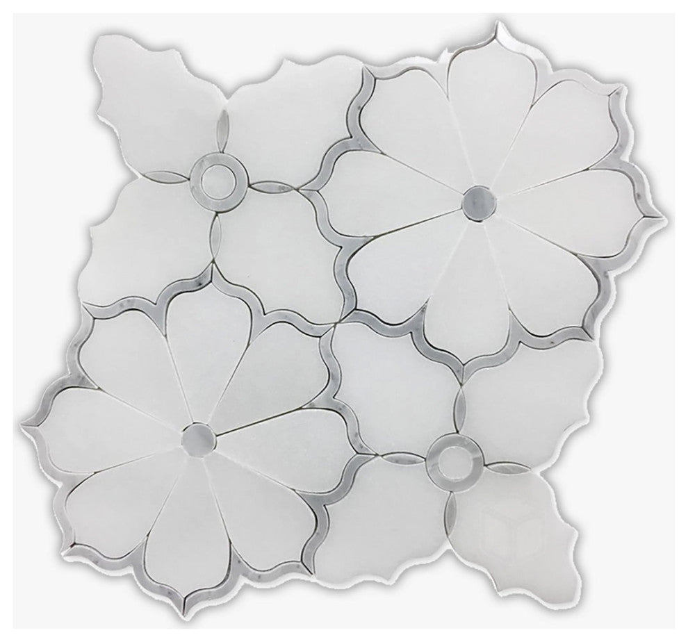 Asian Statuary and White Carrara Polished Flora 1 Marble Mosaic