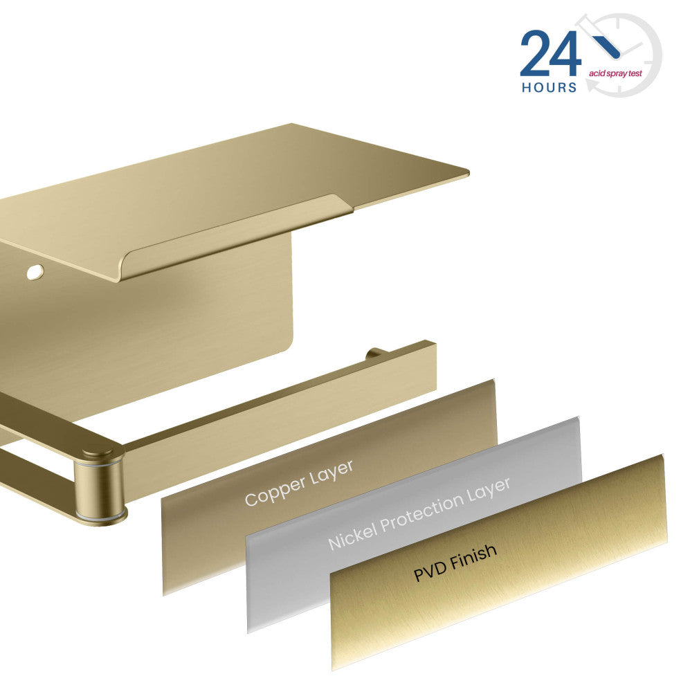 Deco Toilet Paper Holder With Shelf, Brushed Gold