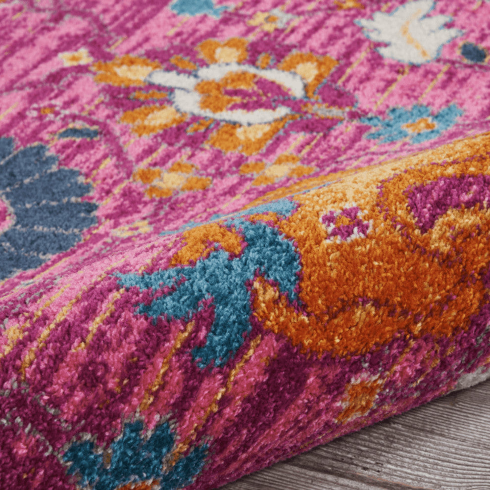 8' Pink Round Floral Power Loom Area Rug