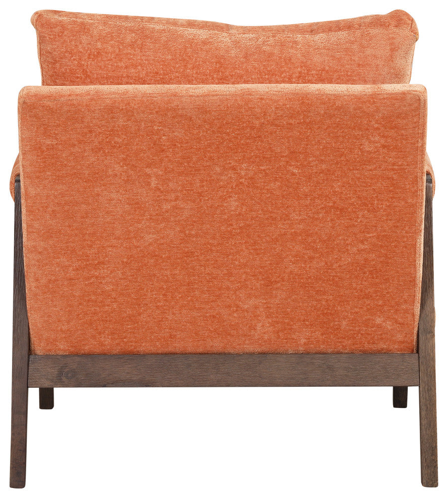 GDF Studio Mid-Century Modern Velvet Accent Chair, Rubber Wood Frame, Orange