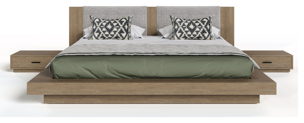 Nova Domus Dream Walnut and Gray Bed With Two Nightstands, Queen