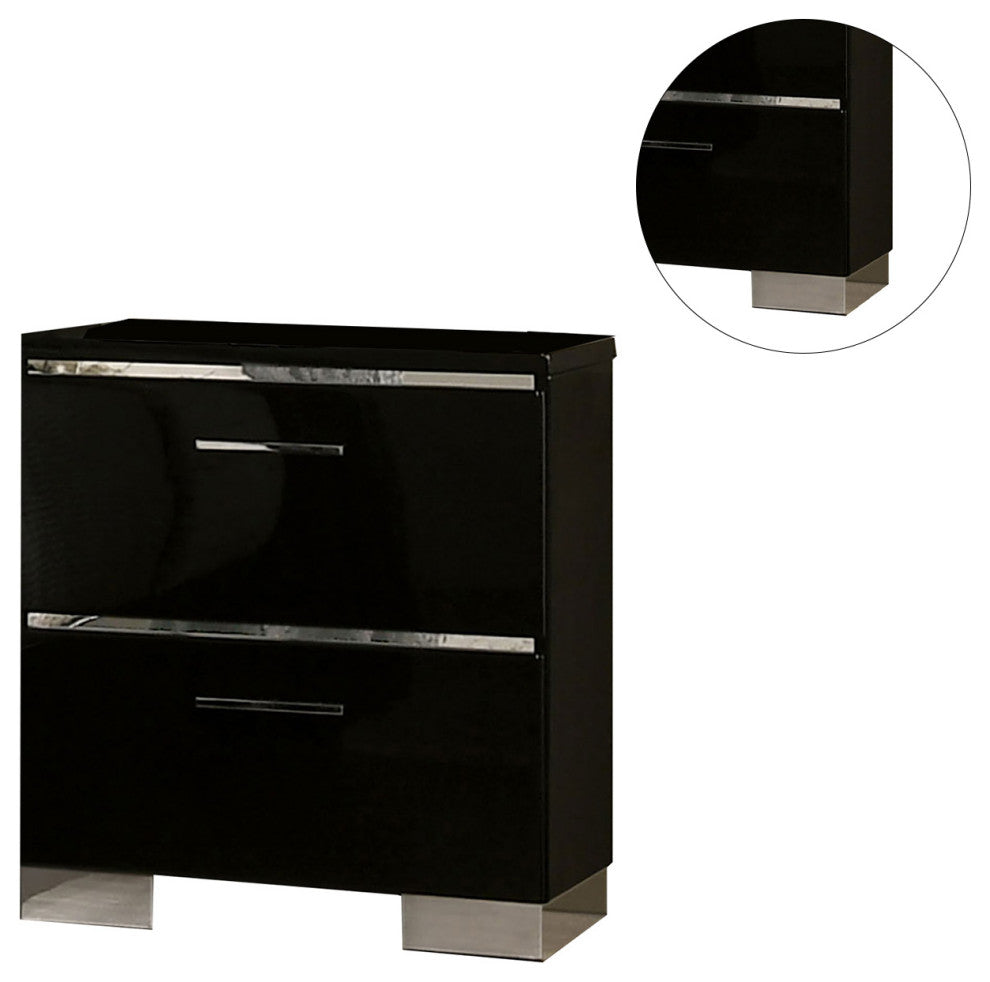 Metal and Wood Nightstand with 2 Drawers, Black