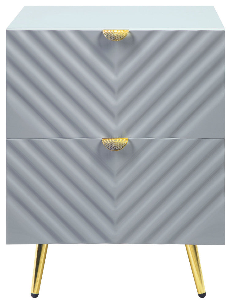 ACME Gaines Nightstand, Gray High Gloss Finish