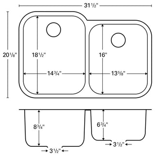 Karran Undermount Stainless Steel 32" Double Bowl Kitchen Sink Kit