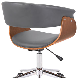 Bellevue Office Chair in Chrome Finish with Gray Faux Leather and Walnut Veneer
