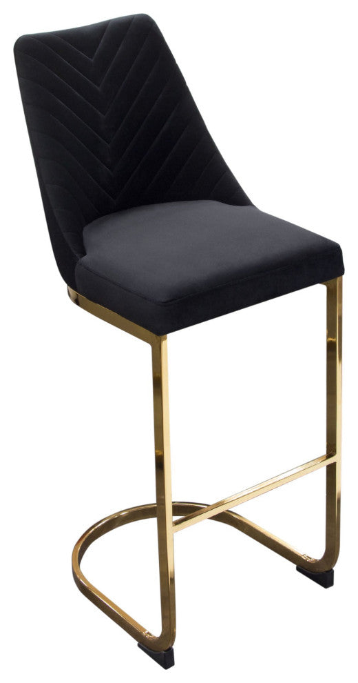 Vogue 2 Bar Height Chairs With Gold Metal Base, Black Velvet