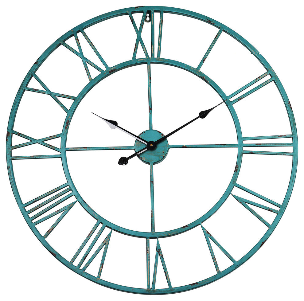 Utopia Alley Oversized Roman Round Wall Clock, 30" Distressed Sea Green