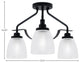 Odyssey 3 Light Semi Flush Mount In Matte Black Finish, 5" Clear Ribbed Glass