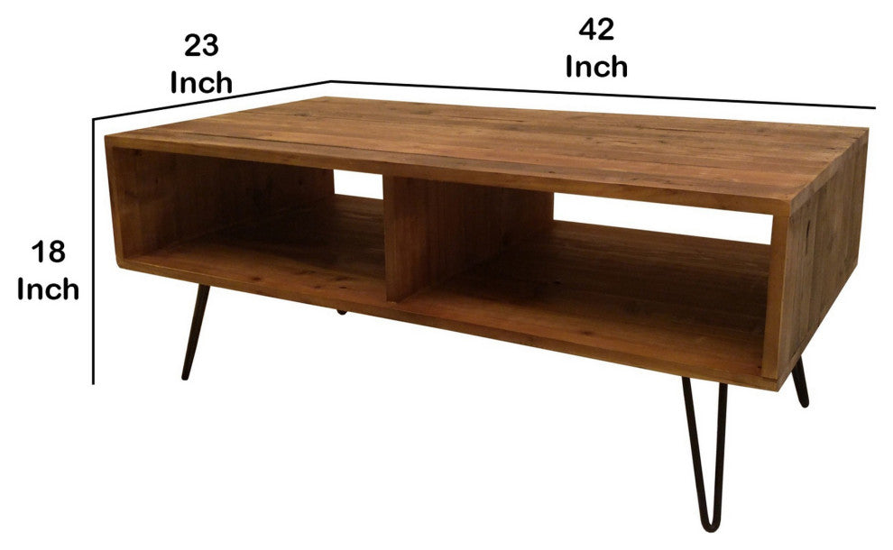 Benzara BM288102 Modern Cocktail Coffee Table With Open Compartments, Brown