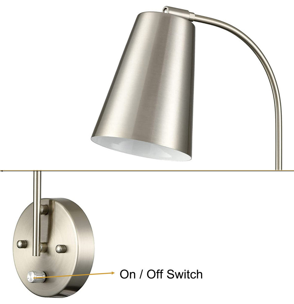 Modern Plug in Wall Sconce with Cord Set of 2 Brushed Nickel Wall Light