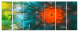 Multi Color Fractal Petals Dandelion, Floral Canvas Art Print, 83"x32", 7 Panels