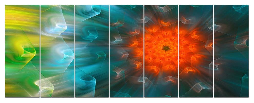 Multi Color Fractal Petals Dandelion, Floral Canvas Art Print, 83"x32", 7 Panels