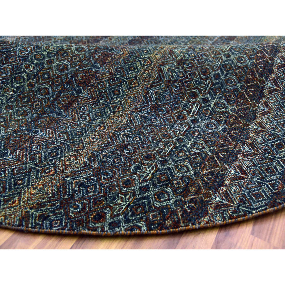 Brown 100% Plush Wool Hand Knotted Kohinoor Herat Design Round Rug 8'x8'