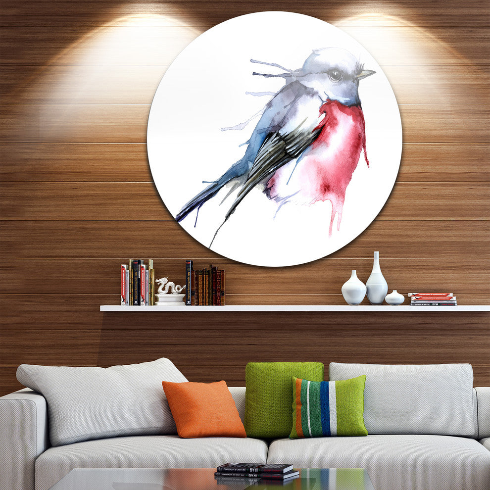 Bird In Blue And Red, Watercolor Animal Round Wall Art, 23"