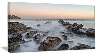 "Rocky Beach With White Waters" Modern Seashore Canvas Art, 1 Panel, 60"x28"