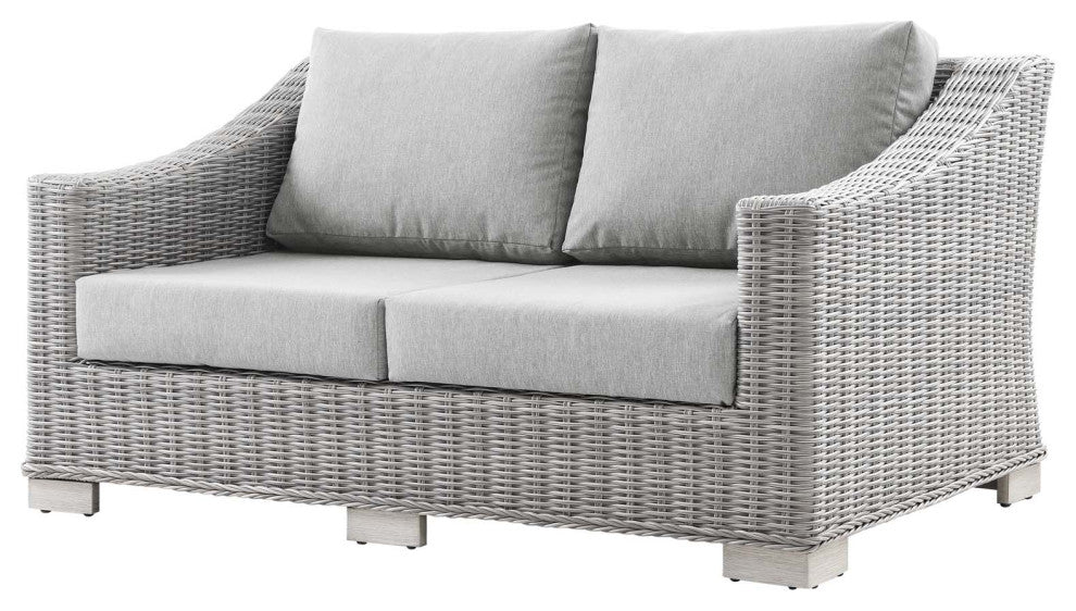 Lounge Loveseat Sofa, Rattan, Wicker, Gray, Modern, Outdoor Patio Bistro