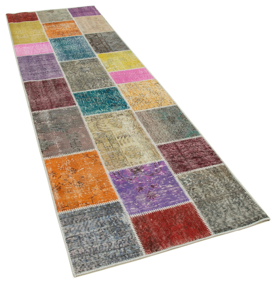 Rug N Carpet - Handwoven Turkish 3' 0" x 9' 10" Small Patchwork Runner Rug
