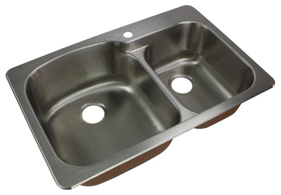 Transolid Classic Stainless Steel Double Offset Bowl Kitchen Sink Kit 22"x33"x8"