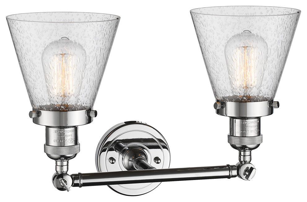 Small Cone 2-Light Bath Fixture, Seedy Glass, Polished Chrome