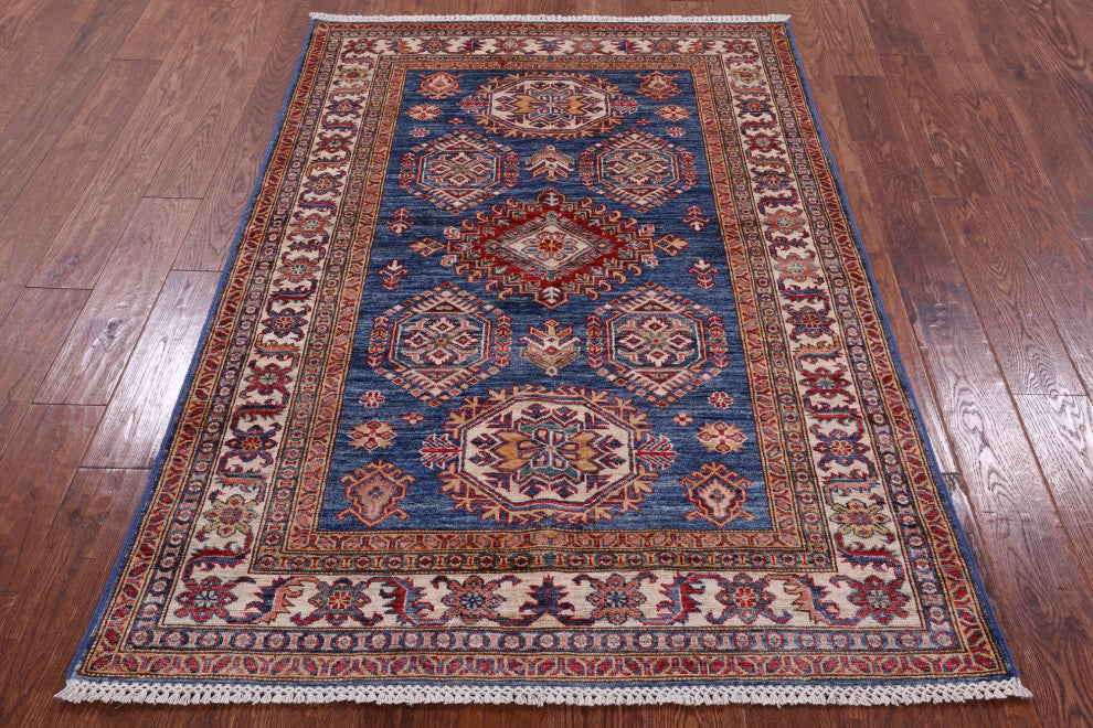 4' 1" X 5' 11" Super Kazak Geometric Handmade Wool Rug Q10265