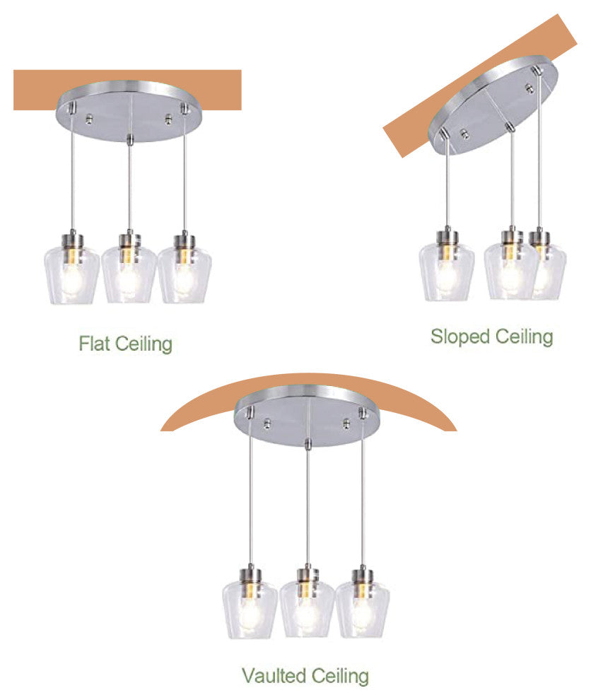 Brushed Nickel pendant light fixtures Art Deco 3 light  kitchen led lights