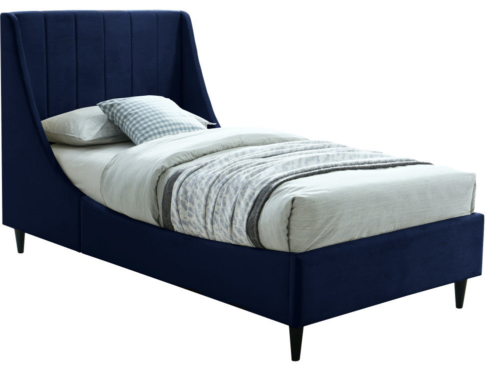 Eva Velvet Upholstered Bed, Navy, Twin