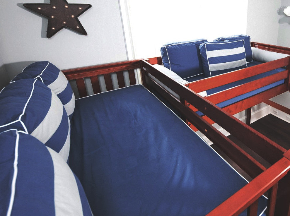 Ball State Sleeps 3 Twin Loft Bunk Beds, Chestnut