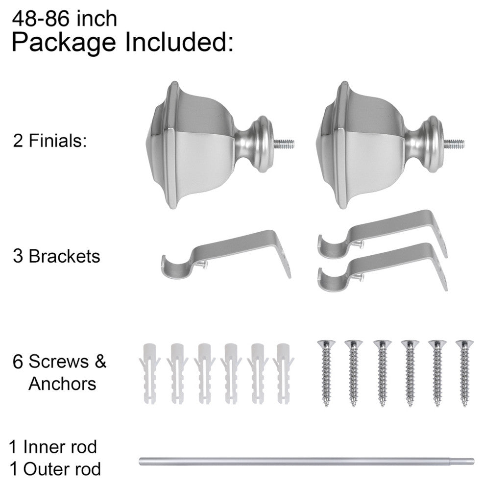 UTOPIA ALLEY 3/4" Single Adjustable Curtain rods for Windows, Nickel, 48"-86"