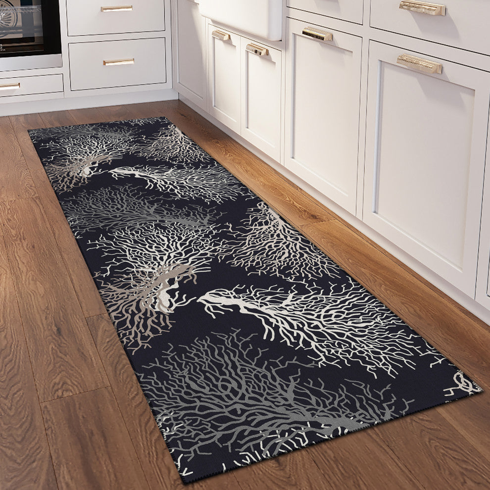 Indoor/Outdoor Seabreeze SZ3 Black Machine Washable 2'3" x 7'6" Runner Rug