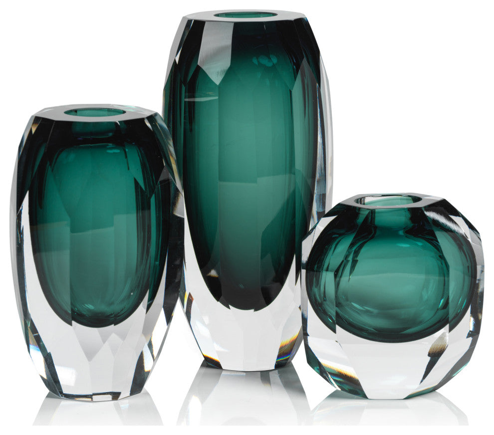 Albi Emerald Cut Glass Vase, 6.5"