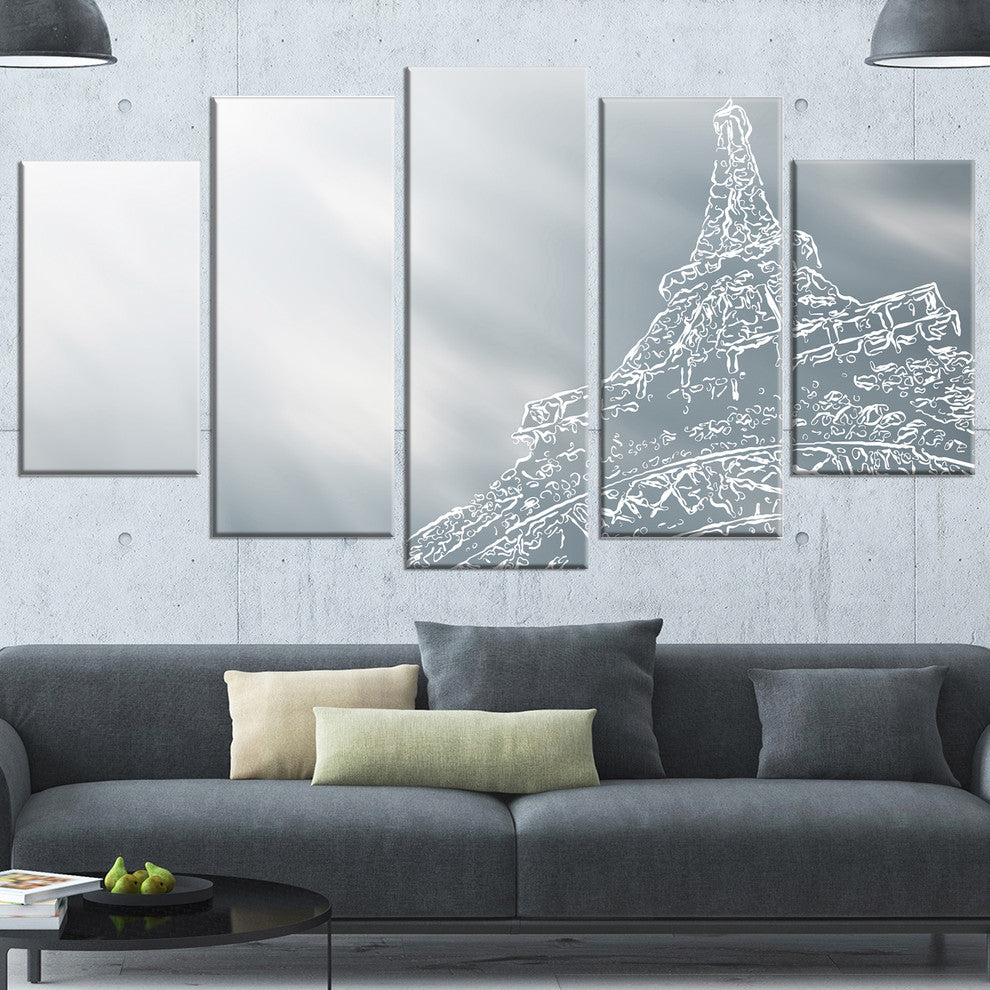 Paris Eiffel TowerArt Background, Silver, Canvas Print, 60"x32", 5 Panels