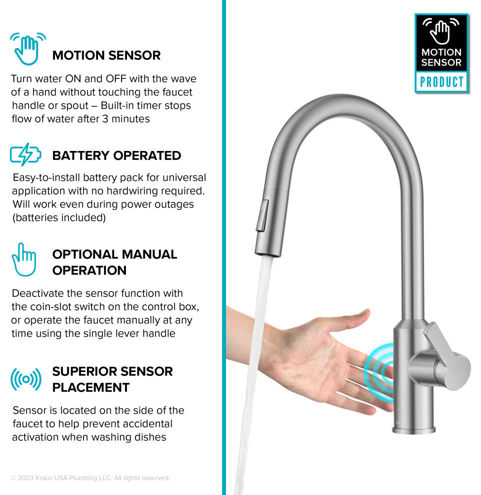 Oletto Touchless Sensor Pulldown Single Handle Kitchen Faucet, Spot Free Stainless Steel