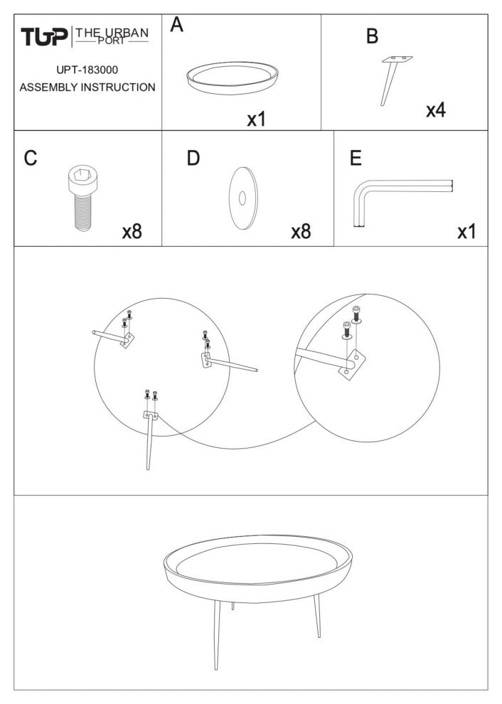 30" Wide Round Mango Wood Coffee Table With Splayed Metal Legs Brown and Black