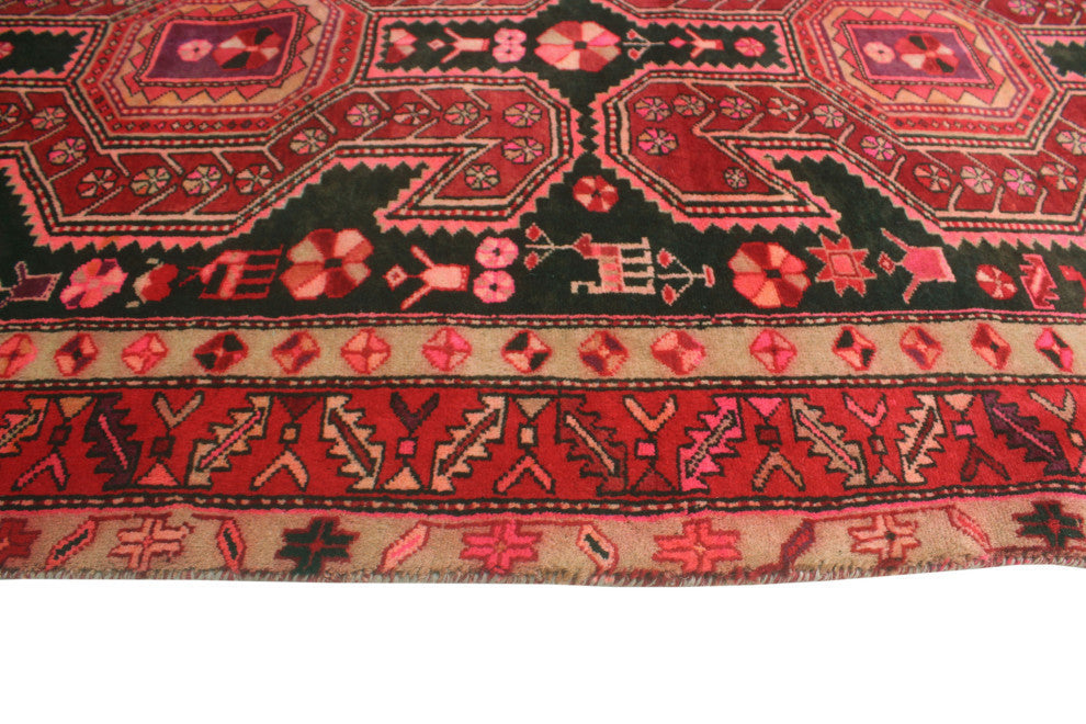 Fine Vintage Distressed Rehema Charcoal/Burgundy Runner, 4'1x10'2