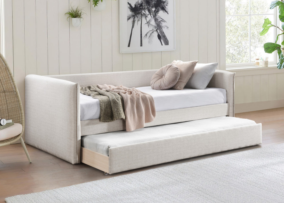 Colton Linen Textured Fabric Upholstered Daybed, Cream