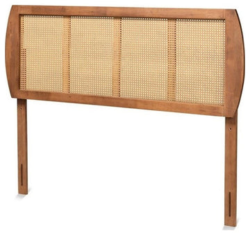 Bowery Hill Mid-Century Rattan Queen Size Headboard in Walnut