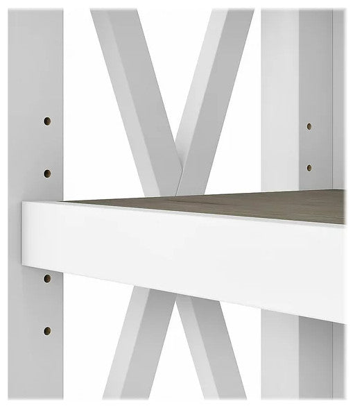 Set of 2 Farmhouse Bookcase, Open Shelves With X-Sides, Shiplap Gray/Pure White