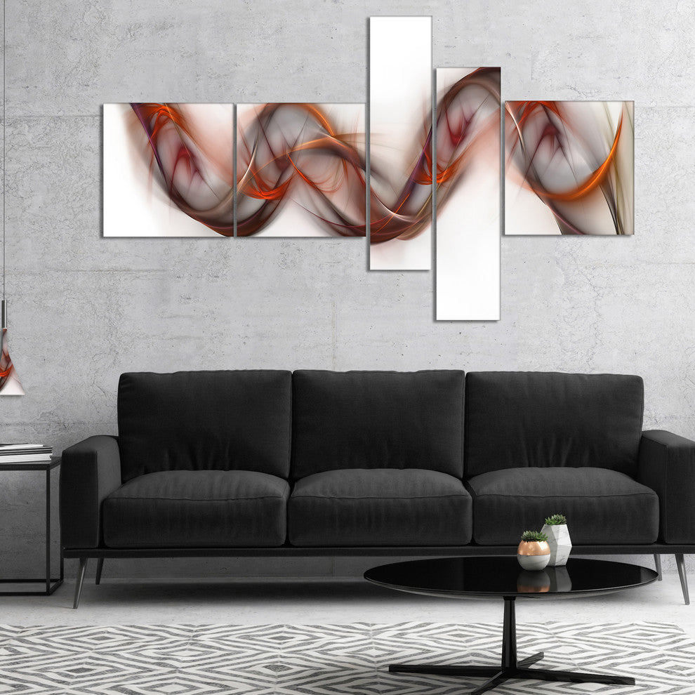 Tangled Brown Silver Waves, Abstract Canvas art print, 60"x32", 5 panels