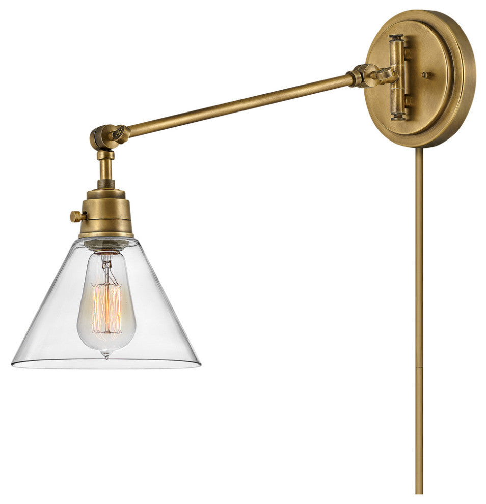 Hinkley Arti 7.75" Single Articulating Wall Sconce, Heritage Brass Clear Glass