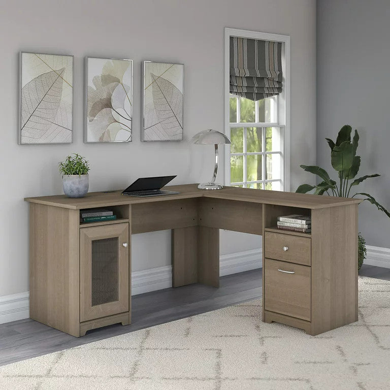 L-Shaped Desk, Worktop With USB Charging Ports & Cable Management, Ash Gray