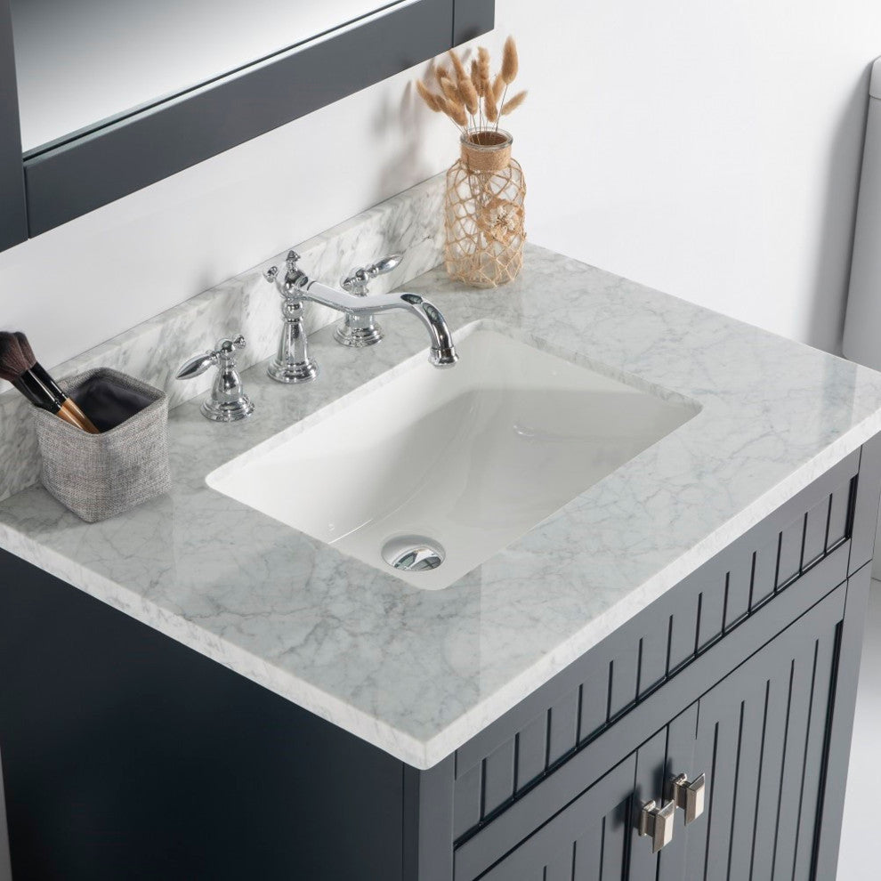 31" Single Vanity, Dark Gray, White Marble Top