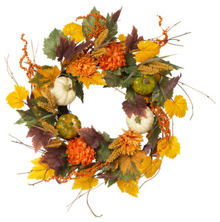 26" Harvest Wreath, Pumpkin/Berry Accent