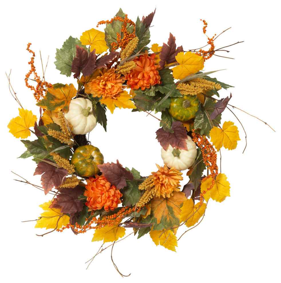 26" Harvest Wreath, Pumpkin/Berry Accent