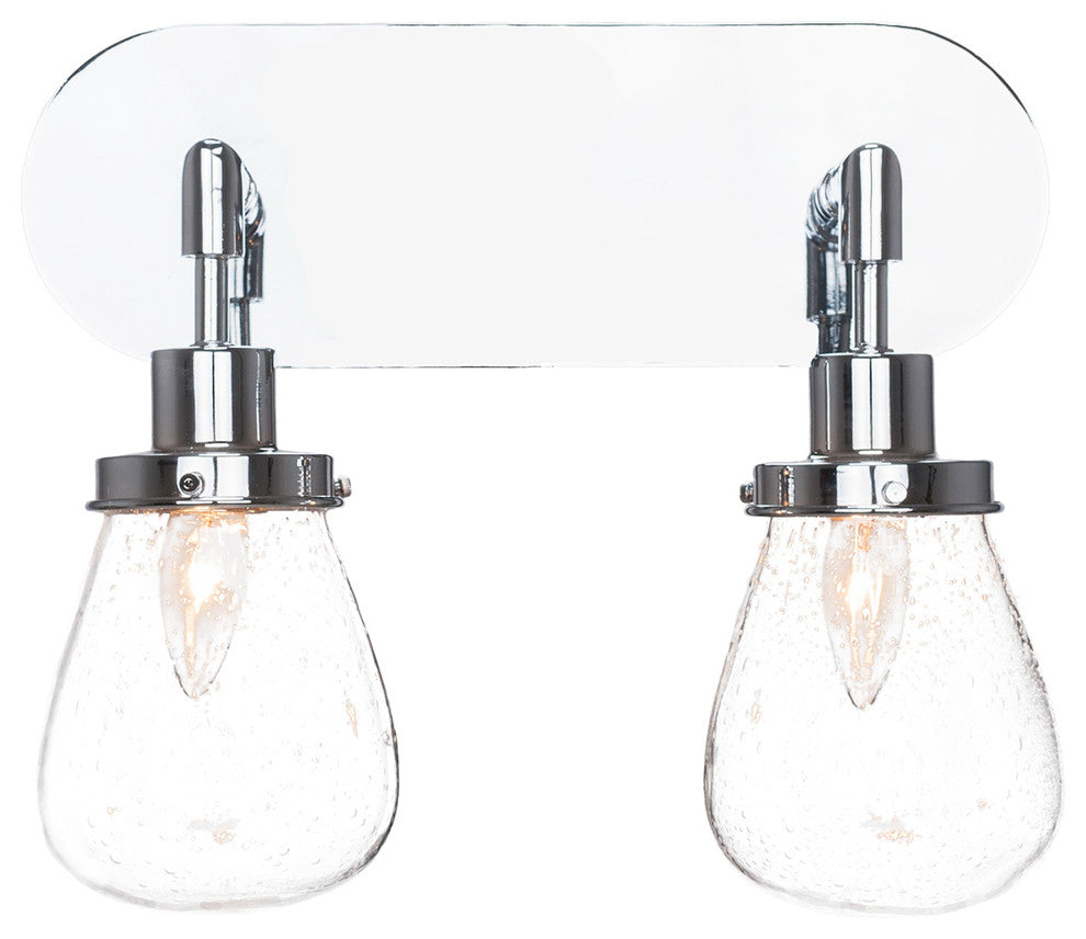 Meridian 2-Light Bath Bar, Chrome Finish, 5" Clear Bubble Glass
