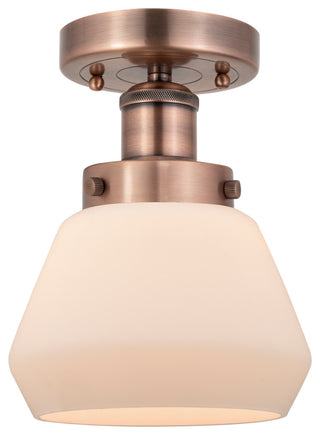 Fulton-1 Light 7" Semi-Flush Mount-Antique Copper, Matte White Glass Shade