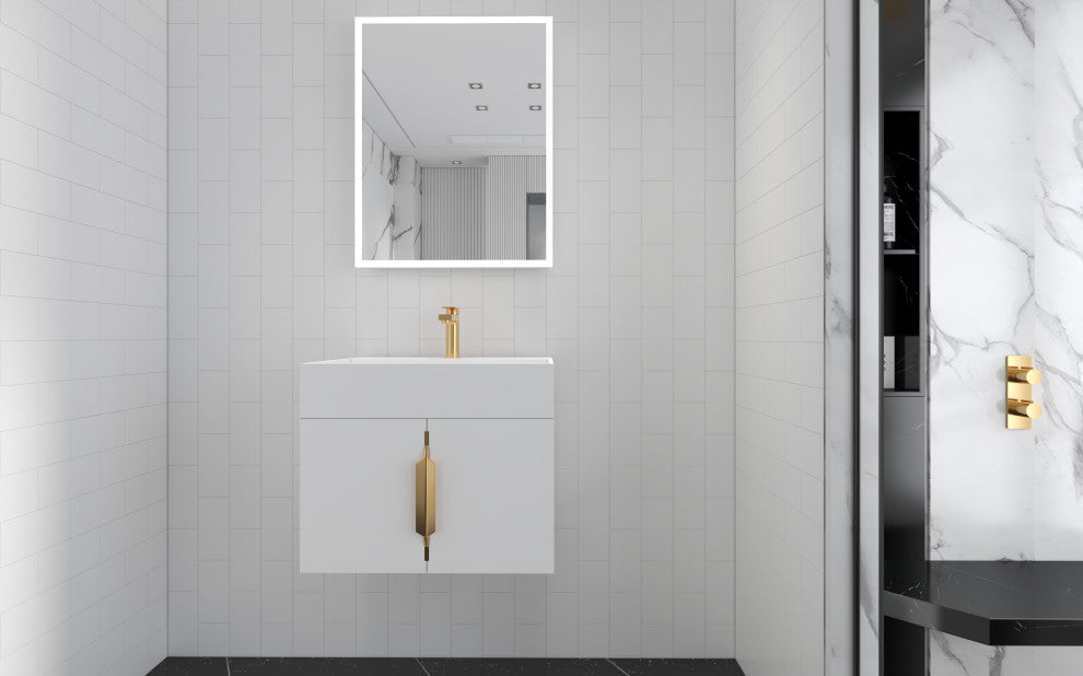 CastelloUSA Amazon 24" Wall Mounted Bathroom Vanity Set, White, White Top, Gold