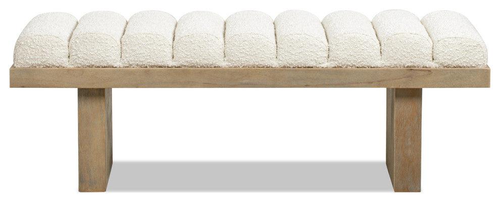 Bella 52" Vertical Tufted Modern Accent Bench, Ivory White Boucle